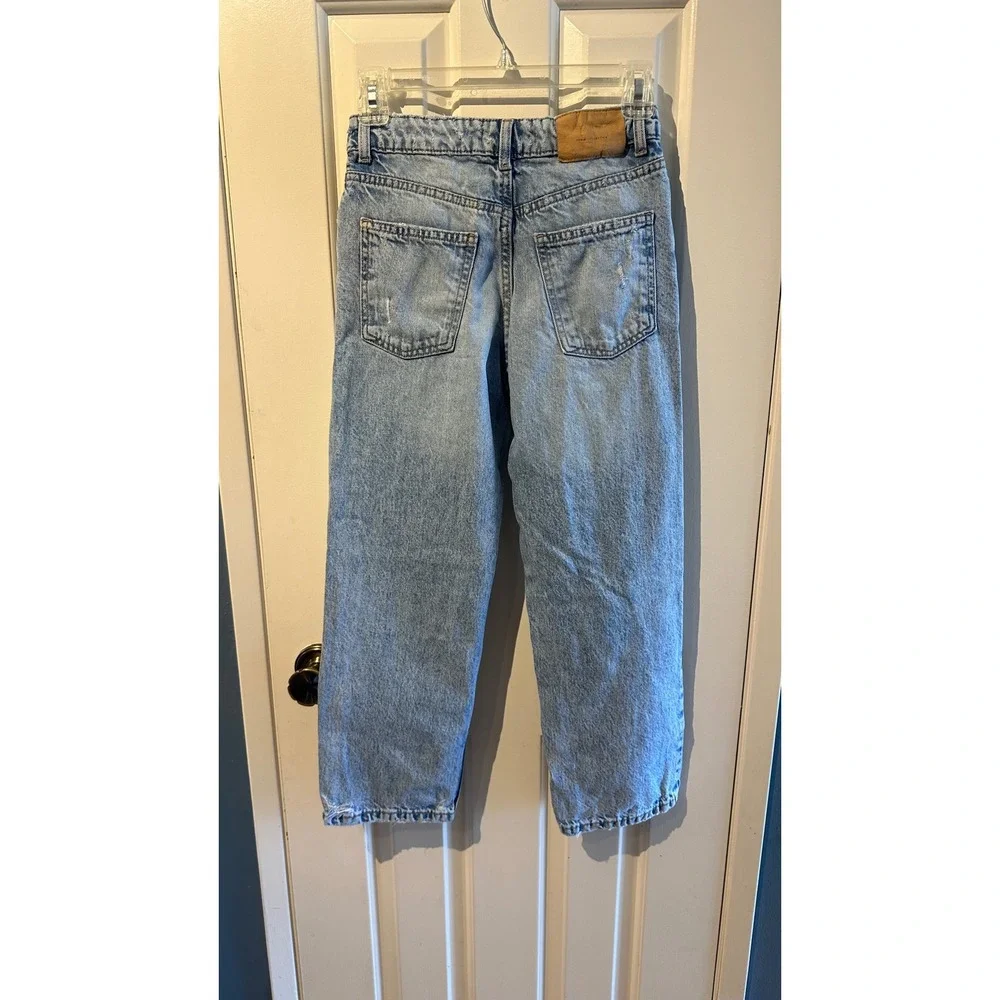 Zara Kids Distressed Light Wash Straight Leg Denim Jeans Size 11-12
